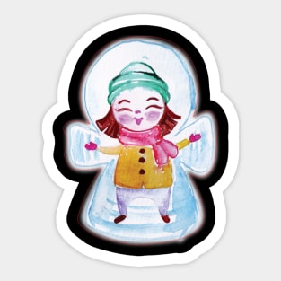 Girl making snow angel in watercolor Sticker